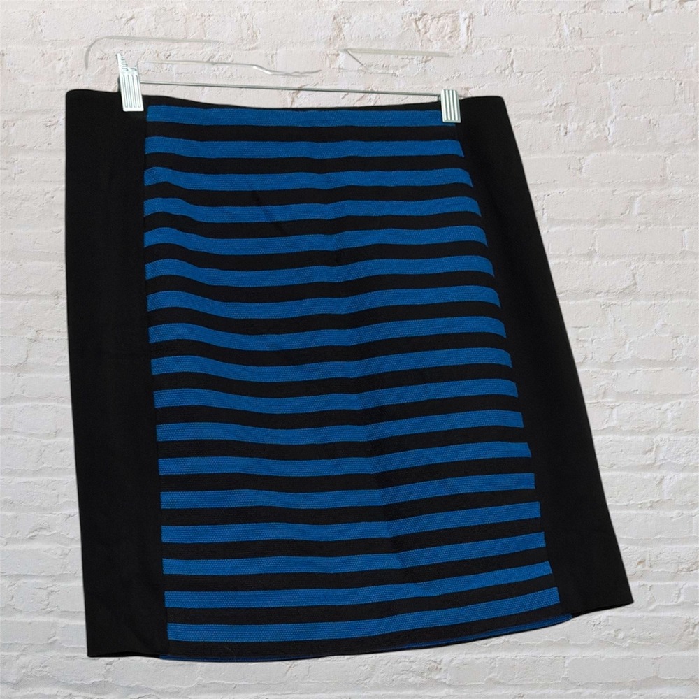 Ann Taylor Blue Black Striped Colorblock Pencil Mini Skirt Size 6 Workwear